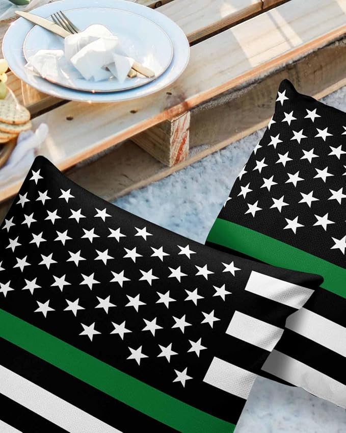 Outdoor Waterproof Pillow Covers Set of 2, Thin Green Line Flag Border Patrol, Park Ranger and Conservation Officer Patio Throw Pillow Covers, Decorative Cushion Case for Sofa Furniture, 20x20 Inch
