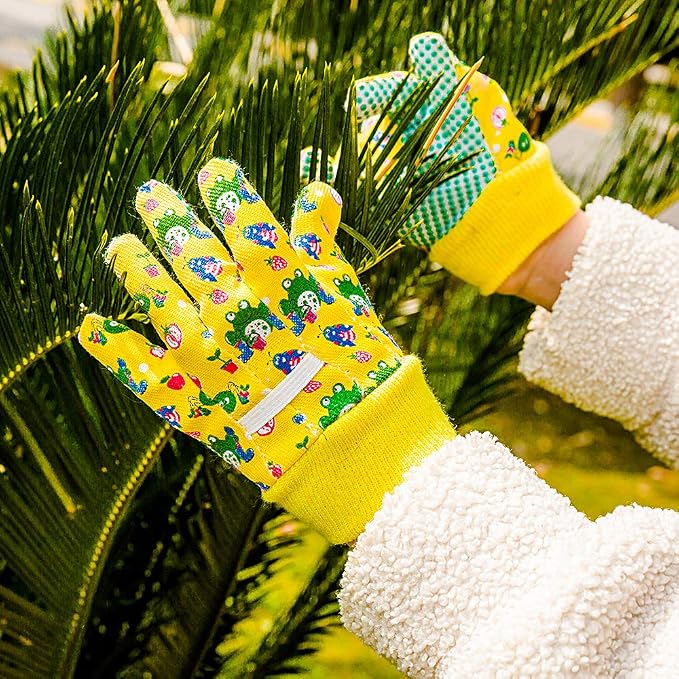PROMEDIX P Kids Garden Gloves 3-6 Years Old Children Gardening Gloves Cotton Comfortable Bright Color, 2- Pair Pack