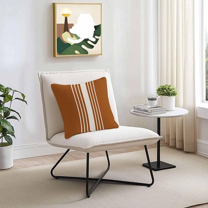 Vandarllin Outdoor Throw Pillows Covers 26x26 inch Set of 2 Waterproof Burnt Orange Vertical Stripes Decorative Zippered Cushion Covers for Patio Furniture, Classic Striped Linen Lumbar Pillowcases