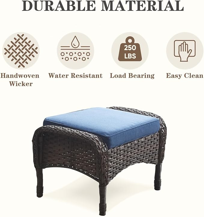 Belord Patio Rocking Chairs Furniture Set of 6, Outdoor Wicker Furniture Sets with Wicker Rocker, Small Patio Conversation Sets with Outdoor Couch Ottomans Brown/Blue