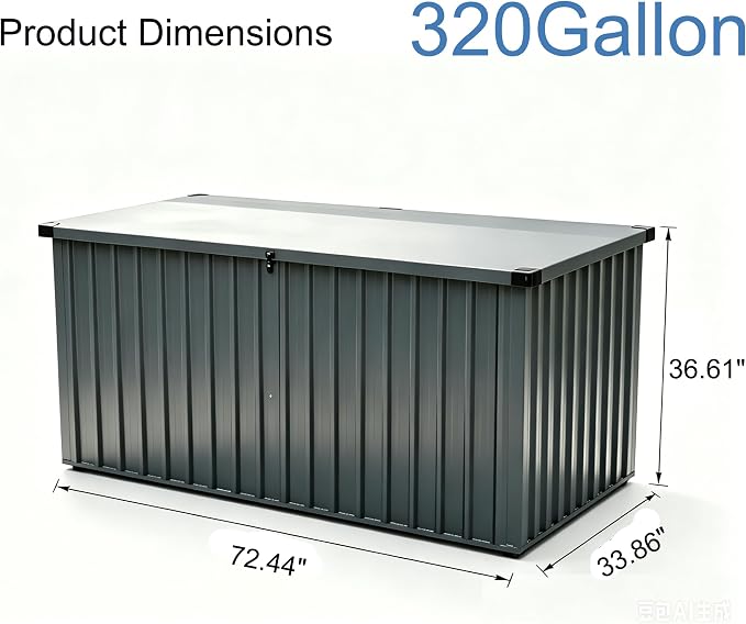 Garvee Outdoor Storage Box, 320 Gallon Waterproof Metal Storage Box, Outdoor Deck Boxes, UV Resistant Patio Storage Box with Lockable Lid for Patio Furniture Cushions, Pillows, Garden Tools, Blank