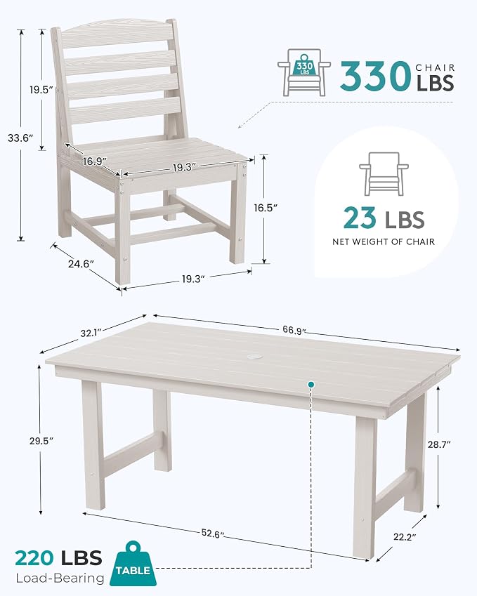 SERWALL Armless Outdoor Dining Chair Set of 2, All Weather Resistant, White | Armless Dining Chairs built to last with 330 lb capacity. Compact 24.6"Dx19.3"Wx33.6"H. Weatherproof & easy to clean.