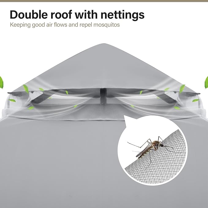 LAUSAINT HOME Patio Gazebo 12'x12', Outdoor Heavy Duty Party Tent Shelter with Double Roofs, Mosquito Nettings and Privacy Screens for Backyard, Garden, Lawn, Gray