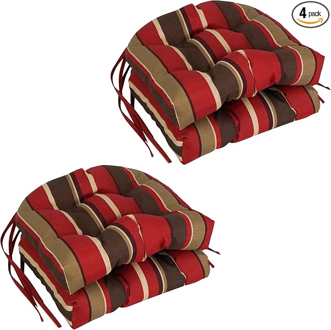 Blazing Needles Spun Polyester Patterned Outdoor U-Shaped Tufted Chair Cushions Set, Set of 4, 16", Montserrat Sangria