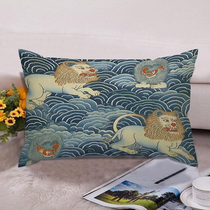 Zipped Pillow Cases for Home Decor Blue Tibet Tiger Throw Pillow Cover Set of 2 Farmhouse Cushion Cover Cases for Living Room Club Home Decor 12x18in