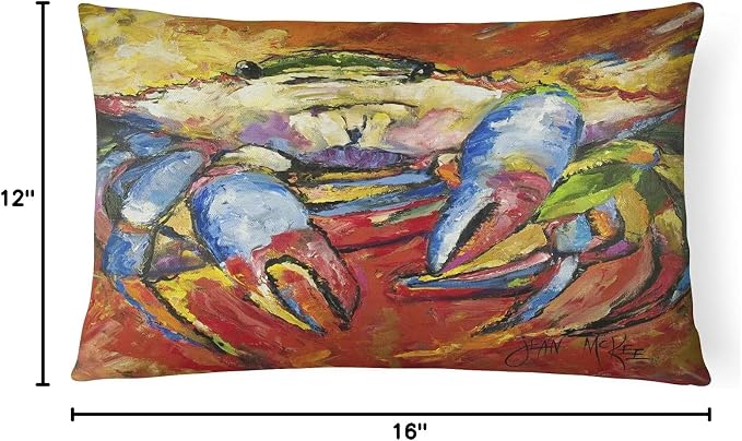 Caroline's Treasures JMK1107PW1216 Blue Crab Red Canvas Fabric Decorative Pillow Machine Washable, Indoor Outdoor Decorative Pillow for Couch, Bed or Patio, 12HX16W
