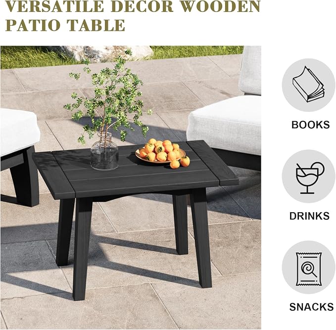 3 Piece Wood Patio Chair Outdoor Bistro Set, All Weather Outdoor Furniture Patio Sofa Backyard Seating Group Conversation Sets with Dark Wooden Side Table - Beige