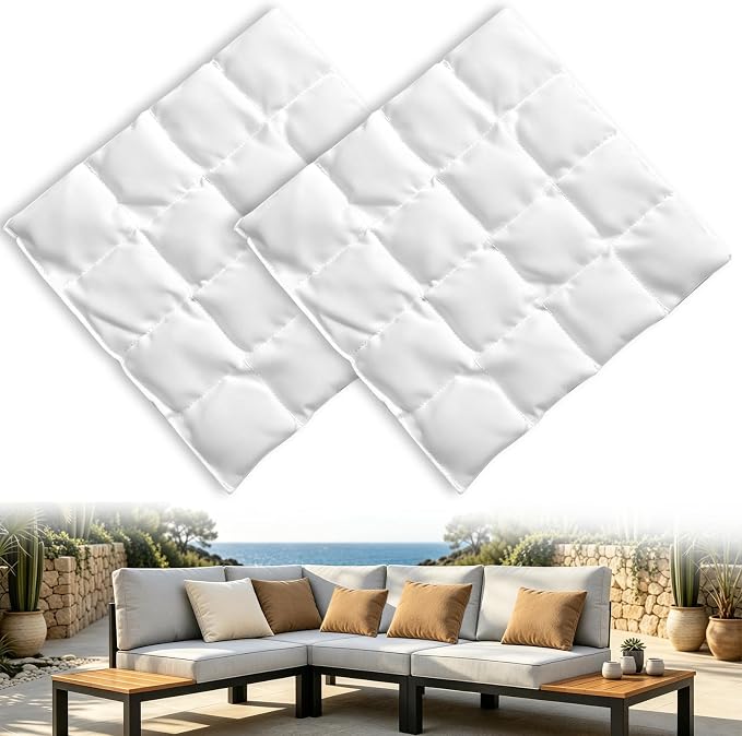 Hidden Weighted Outdoor Pillow Insert, Glass Beads, 9.8" x 9.8" (2, White) | Weighted Pillow Inserts for Outdoor Cushions, 1lb Glass Beads, Soft & Noiseless. Keeps Patio Pillows in Place. Weatherproof.