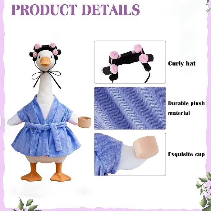 Old Lady Porch Goose Outfits Grandma Goose Clothes Glasses Curly Wig Floral Print Dress Cardign and Pearl Necklace,23'' Geese Statue Outdoor Patio Yard Lawn Decoration (Blue)