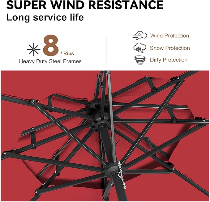 9FT Outdoor Patio Umbrella - 2 Tiers Table Umbrella Waterproof UV Protection, Sombrillas de Patio with Push Button Tilt, Sun Umbrella for Pool, Porch, Garden, Backyard (Red)