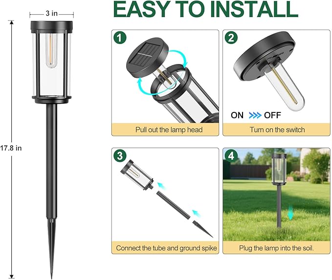 8 Pack Solar Lights Outdoor Waterproof for Garden Walkway Pathway Lawn Yard Decorative Modern Landscape Lighting. (Warm White, 8)