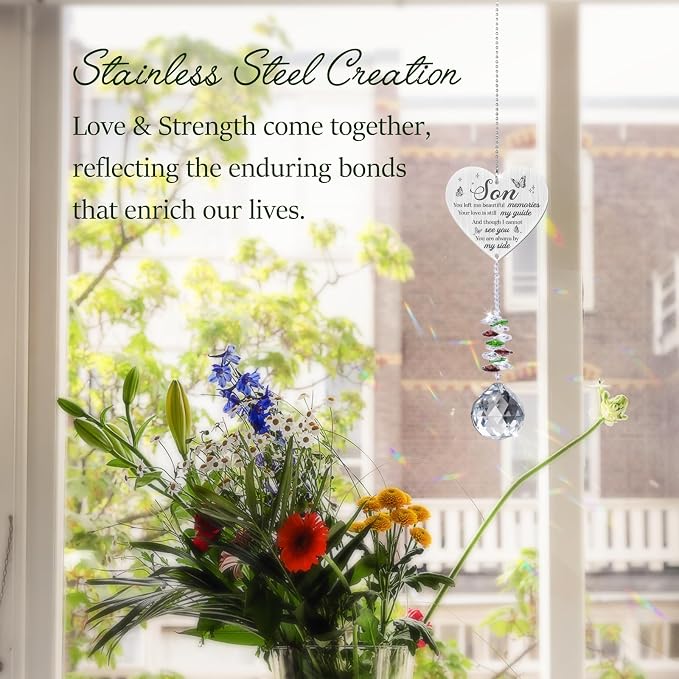 Memorial Crystal Suncatcher,Memorial Gifts for Loss of Son,Loss of Son Sympathy Gifts,Hanging Crystals Ornament for Window Rainbow Maker Prisms Home Decor Gift
