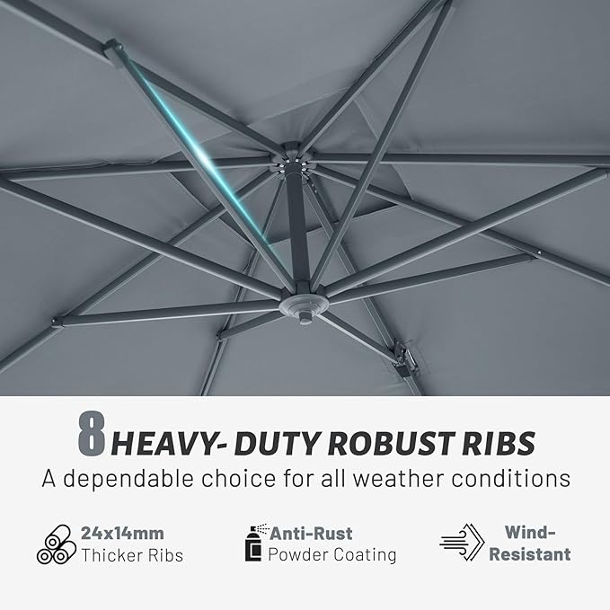 Domi 9' x 11.5' Cantilever Patio Umbrella, Rectangle Deluxe Offset Umbrella, Aluminum Hanging Umbrella with 360°Rotation, Outdoor Market Umbrella for Outside Deck Backyard Garden Pool, Gray