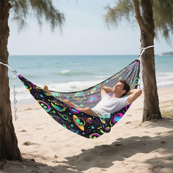 Camping Hammock Outdoor Hammocks for Outside Neon Planet Beach Trees Portable Lightweight with Pockets Tree Straps Indoor