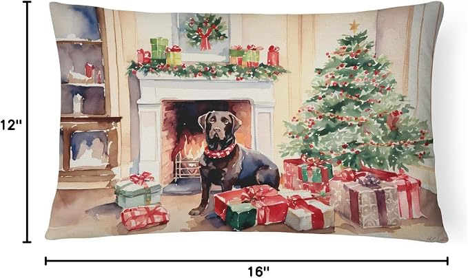 Caroline's Treasures DAC2696PW1216 Labrador Retriever Cozy Christmas Throw Pillow Machine Washable, Indoor Outdoor Decorative Pillow for Couch, Bed or Patio, 12HX16W
