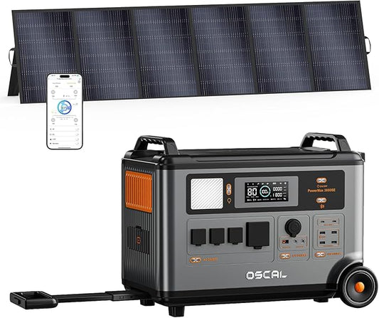 OSCAL 3600W Portable Solar Power Station with 500W Solar Panels, PowerMax 3600SE 3600Wh Solar Generator, 1800W AC/ 1600W Solar Fase Charging, LiFePO4 Battery Power Station for Home, RV, Emergencies