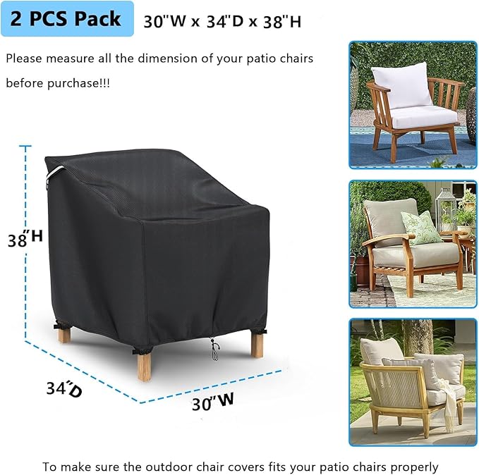 Gasadar Patio Chair Cover - 2 Pack, Patio Furniture Covers Waterproof, Heavy Duty Outdoor Chair Covers, Lawn Outdoor Furniture Cover -30" W x 34" D x 38" H