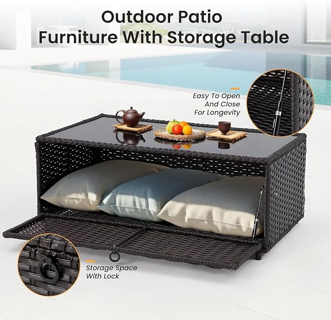 7-Piece Outdoor Patio Furniture Set with Wicker Rattan Sectional Sofa, Swivel Chairs, Ottomans, Coffee Table and Comfy Cushions, All-Weather Conversation Set for Balcony, Deck, Garden, Backyard Lounge