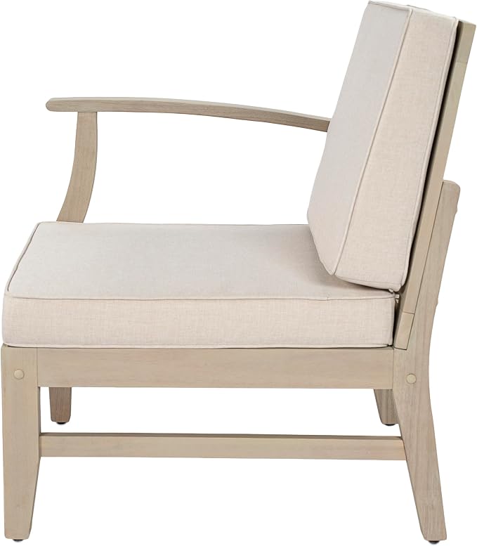 Christopher Knight Home Lila Acacia Wood Outdoor Patio Furniture Set for 6, Patio Conversation Set with 4-Seater Sofa + 2 Club Chairs and Coffee Table, Patio Sofa Set with Cushions, Light White+Sand