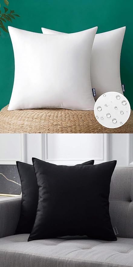 MIULEE Pack of 2 Decorative Outdoor Waterproof Pillow Covers 18x18 Inch Black with Pack of 2 Outdoor Pillow Inserts