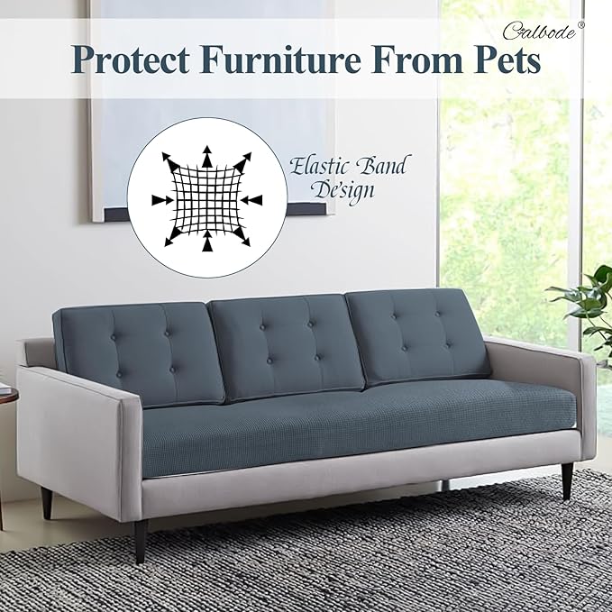 CALBODE 12Pcs Stretch Couch Cushion Covers, Water Resistant Outdoor Sofa Cuhsion Cover Replacement,Washable Outdoor Patio Chair Seat Cushion Covers for Furniture Protect (Charcoal Gray, Grid Textured)