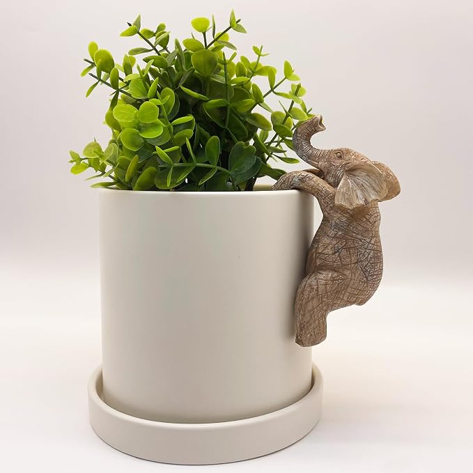 Cute Climbing Elephant Flower Pot Hugger Figurines Resin Hanging Elephant Statue Planter Pot Decorations for Home Garden Fence Balcony Patio Lawn Yard Ornaments