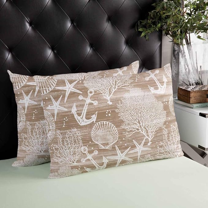 Outdoor Waterproof Throw Pillows 12x20in, Summer Anchor Starfish Coral Shell Patio Pillows Pack of 2,Decorative Pillow Covers with Insert,Pillow Cushion Case Nautical Ocean Creature