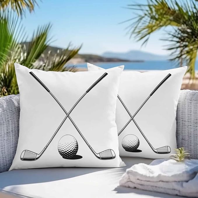 Vandarllin Outdoor Throw Pillows Covers 26x26 inch Set of 2 Waterproof Golf Ball Club Decorative Zippered Cushion Covers for Patio Furniture, Game Sports Lumbar Pillowcases