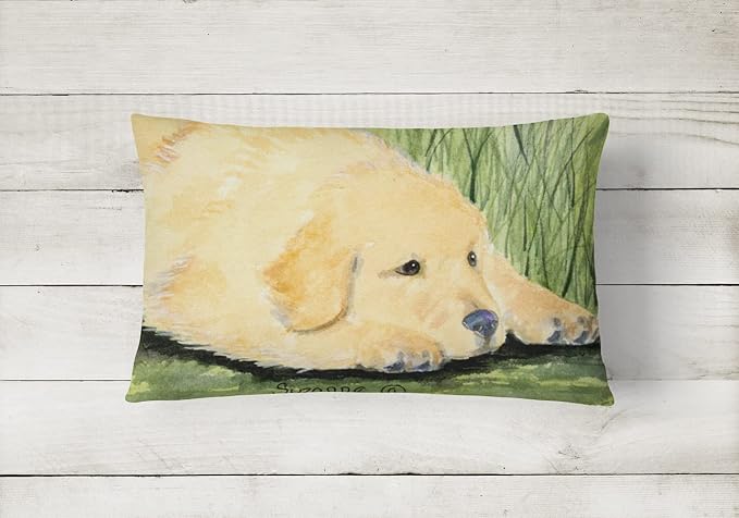 Caroline's Treasures SS8864PW1216 Golden Retriever Canvas Fabric Decorative Pillow Machine Washable, Indoor Outdoor Decorative Pillow for Couch, Bed or Patio, 12HX16W