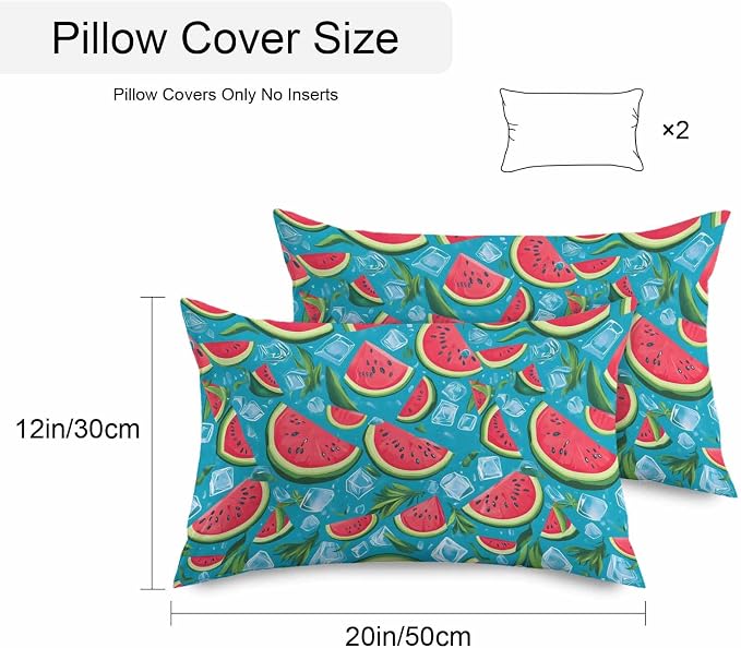 Vandarllin Outdoor Throw Pillows Covers 20x12 inch Set of 2 Waterproof Watermelon Decorative Zippered Cushion Covers for Patio Furniture, Summer Fruit Ice Cubes Lumbar Pillowcases