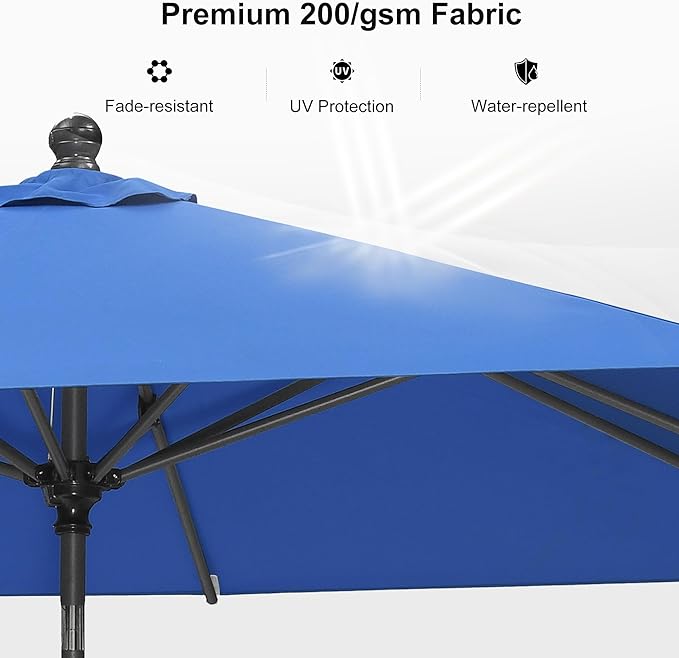 PURPLE LEAF 11.5' x 8' Patio Market Umbrella Outdoor Table Sun Umbrellas with Crank 8 Aluminum Sturdy Ribs for Pool Deck Backyard Beach Sky Blue