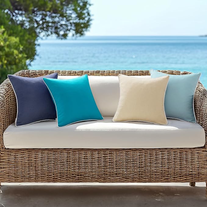 MIULEE Outdoor Waterproof Pillow Covers 18x18 Navy Pack of 2 | Decorative Farmhouse Throw Pillow Covers with Piping,Square Solid Color,Patio Furniture,Summer Couch Tent Sofa Living Room