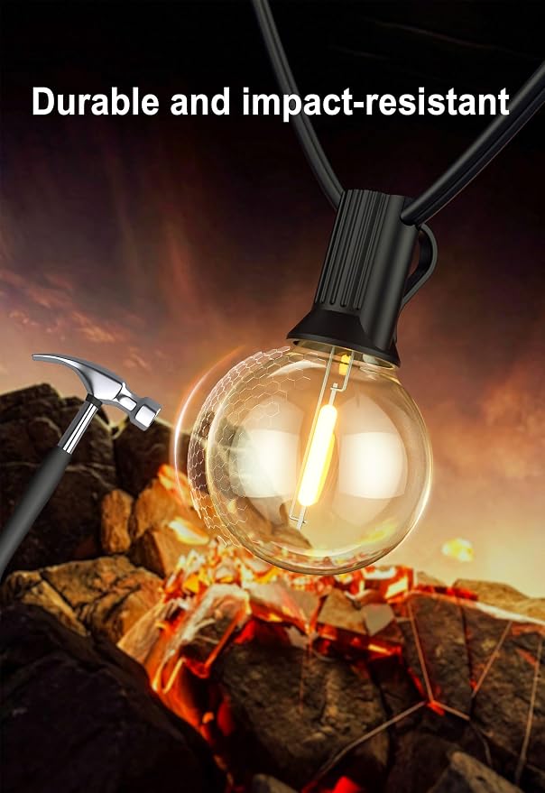 Outdoor String Lights Waterproof 400FT Outside Patio Lights for Bistro Cafe | 4-Pack x 100FT Connectable Outdoor Lighting,208 Dimmable Plastic G40 LED Globe Bulbs for Garden Porch Backyard Gazebo Balcony