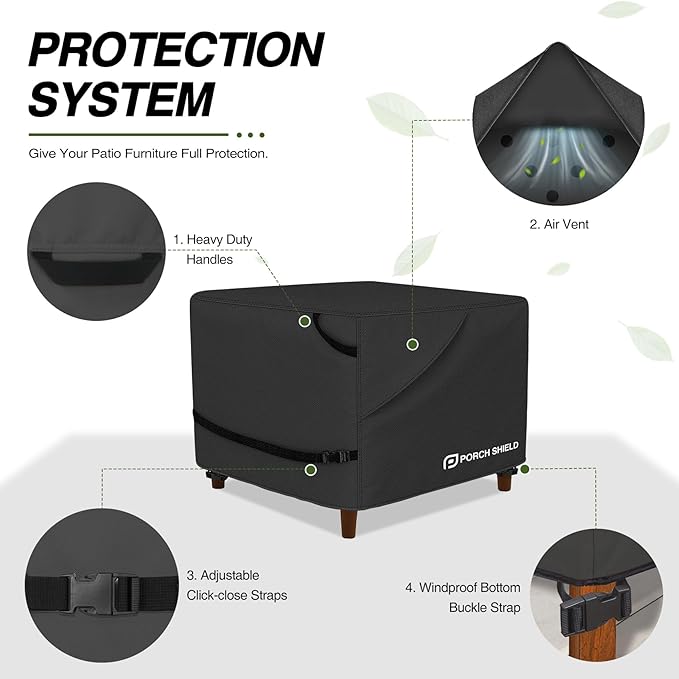 Porch Shield Patio Ottoman Cover - Waterproof Outdoor Square Side Table Covers – 27L x 27W x 18H inch, Black
