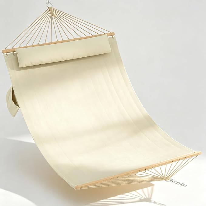 Hammock for Outside Double Hammock for 2 People Outdoor Patio & Backyard Swing Bed Pillow, 450lbs Capacity, Durable and Comfortable for Outdoor, Indoor, Patio