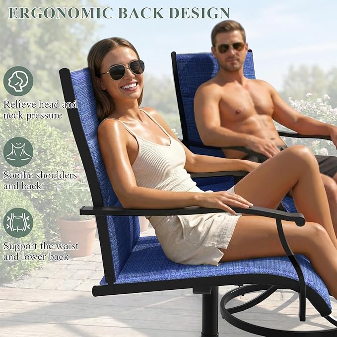 7 Pieces Patio Table and Chairs Set, 63" Metal Dining Table with Umbrella Hole, 6 High Back Textilene Swivel Chairs, Dining Table Set for 6, Outdoor Furniture for Porch Deck Yard Balcony, Blue