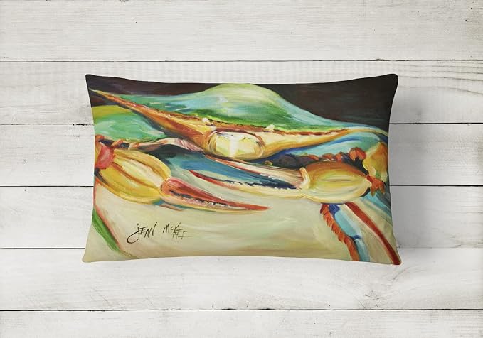 Caroline's Treasures JMK1095PW1216 Blue Crab Canvas Fabric Decorative Pillow Machine Washable, Indoor Outdoor Decorative Pillow for Couch, Bed or Patio, 12HX16W