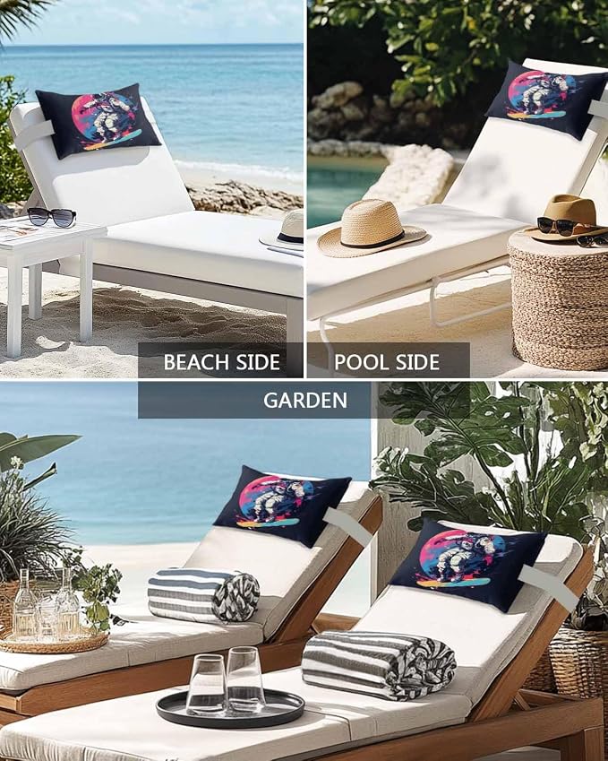 Pack of 2 Outdoor Lumbar Cushions with Inserts, Skateboarding Art Oil Painting Watercolor Waterproof Fluffy Fade Body Pillows, Patio Furniture Pillow for Home Balcony Garden Decor 12x20IN
