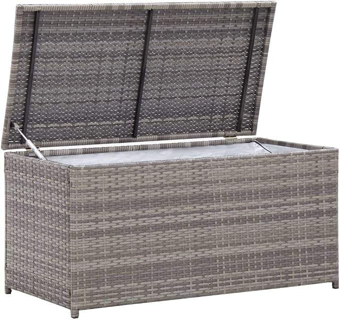 Garden Storage Box Indoor/Outdoor Storage Container and Gardening Tools - Store Items on Patio, Garage, Yard.Poly Rattan 39.4"x19.7"x19.7" Gray