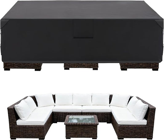 DUMOS Outdoor Furniture Cover, Rectangular Heavy Duty 600D UV Resistant & Waterproof Patio Furniture Covers for Deck Table and Chairs, Backyard Patio Dining Sets, 108"L x 82"W x 28"H, Black