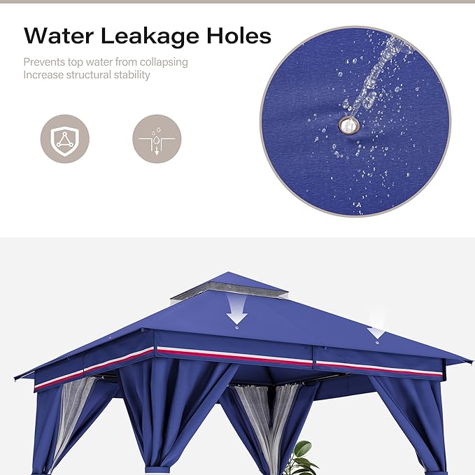 LAUSAINT HOME Patio Gazebo 10'x10', Outdoor Heavy Duty Party Tent Shelter with Double Roofs, Mosquito Nettings and Privacy Screens for Backyard, Garden, Lawn, Classic Blue