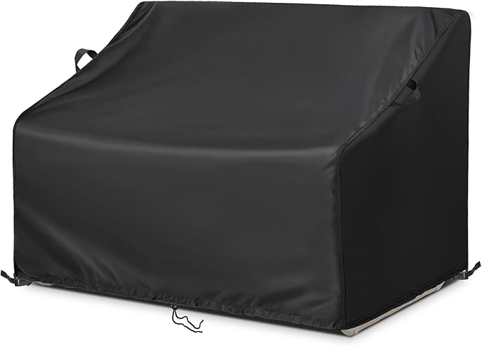 Kasla Patio Double Chair Cover, Waterproof Heavy Duty Cover for Outdoor Loveseat & Glinder Bench & Papasan Rocking Chair & Outdoor Couch & Outside Sofa (Black, 66"L×46"W×32"H)