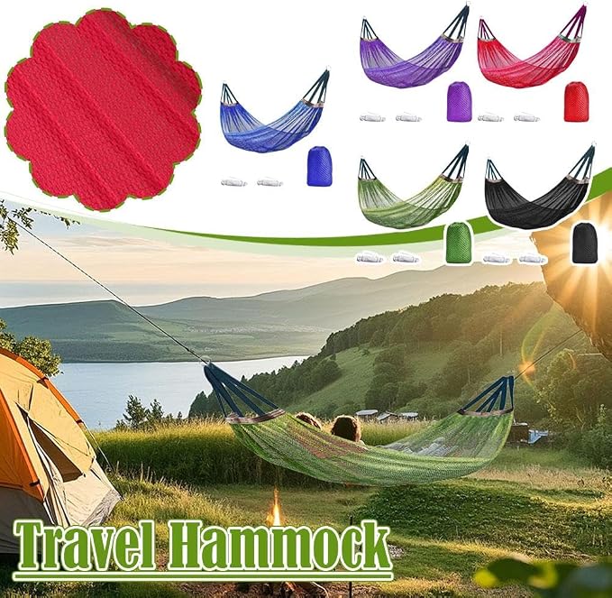Outdoor Hammock, Load Bearing Camping Hammock, Super Soft and Breathable Nylon Mesh Hammock, with Portabl Carry Bag, Handwoven Mayan Family Hammock, for Outside Outdoor Patio Backyard (Red)
