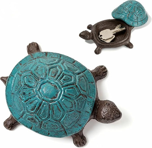 Ionela Turtle Key hiders Outside Garden Hide a Key, Antique Blue | Decorative Hidden Key Holder for Outside, Discreet Hide a Key Rock Alternative, Outdoor Spare Key Storage Box for Garden.