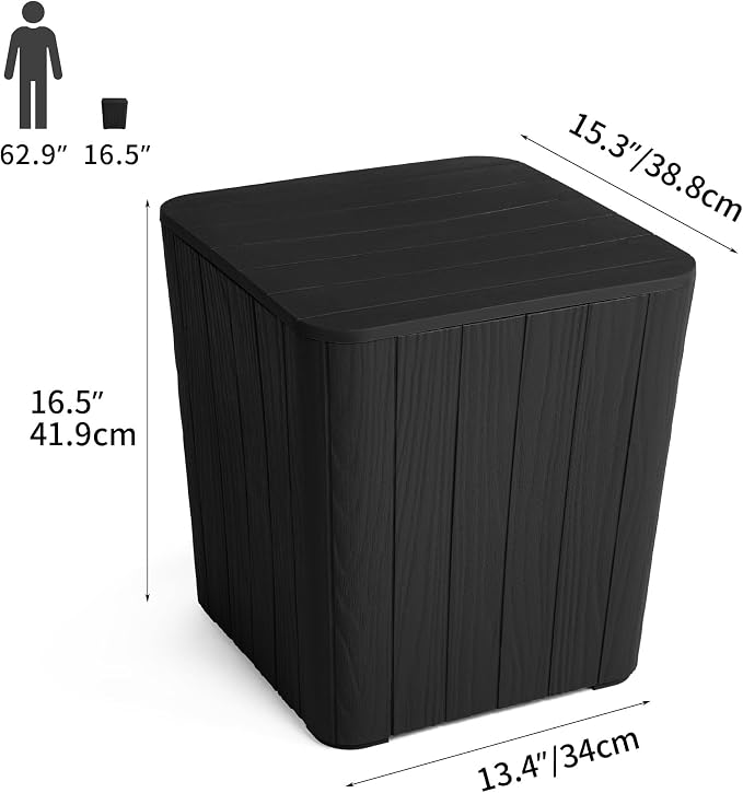 11.5 Gallon Outdoor Deck Box Patio Storage Container Resin Side Table Waterproof Cushion Storage Bin for Patio Balcony Garden Black