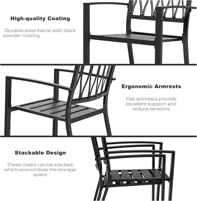 NUU GARDEN 7 Piece Patio Dining Set, 61" Rectangular Outdoor Metal Dining Table with Umbrella Hole, Stackable Outdoor Dining Chairs for Backyard, Deck, Yard, Garden, Black