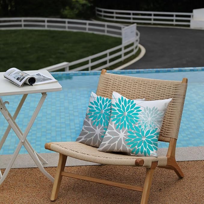 DFXSZ Pack of 2 Outdoor Waterproof Throw Pillow Covers 18x18 Blue Grey | Polyester Colorful Spring Summer Floral Decorative Cushion Cases(NO INSERT),For Couch Patio Funiture Garden Home Decor