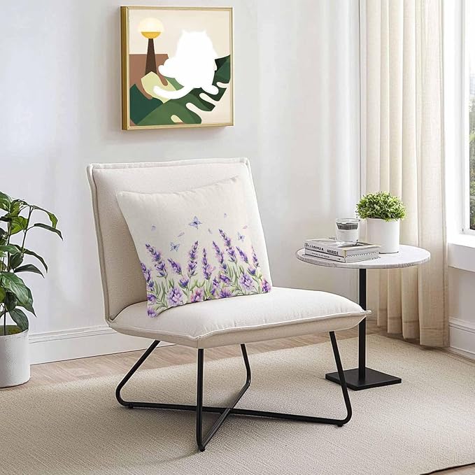 Vandarllin Outdoor Throw Pillows Covers 16x16 inch Set of 2 Waterproof Purple Lavender Flower Decorative Zippered Cushion Covers for Patio Furniture, Butterfly Floral Linen Lumbar Pillowcases