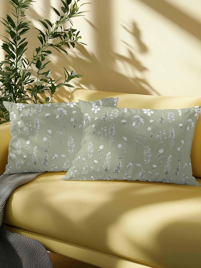 Outdoor Pillows with Inserts Set of 2 12x20, Sage Green Wildflowers Waterproof Outdoor/Indoor Throw Pillows, Farmhouse Botanical Garden Floral Decorative Pillow for Bed Couch Sofa Patio Furniture