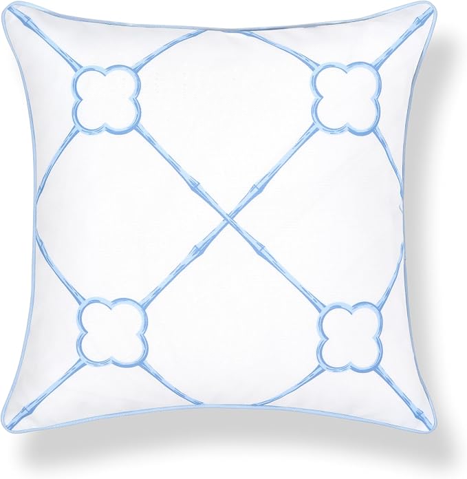 Hofdeco Premium Grandmillennial Coastal Hampton Patio Indoor Outdoor Throw Pillow Cover Only, 22"x22" Water Repellent for Backyard, Couch, Poolside, Azure Baby Blue Print Bamboo Trellis